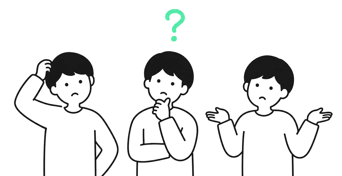 困った顔で立ち止まっている 3 人のイラスト